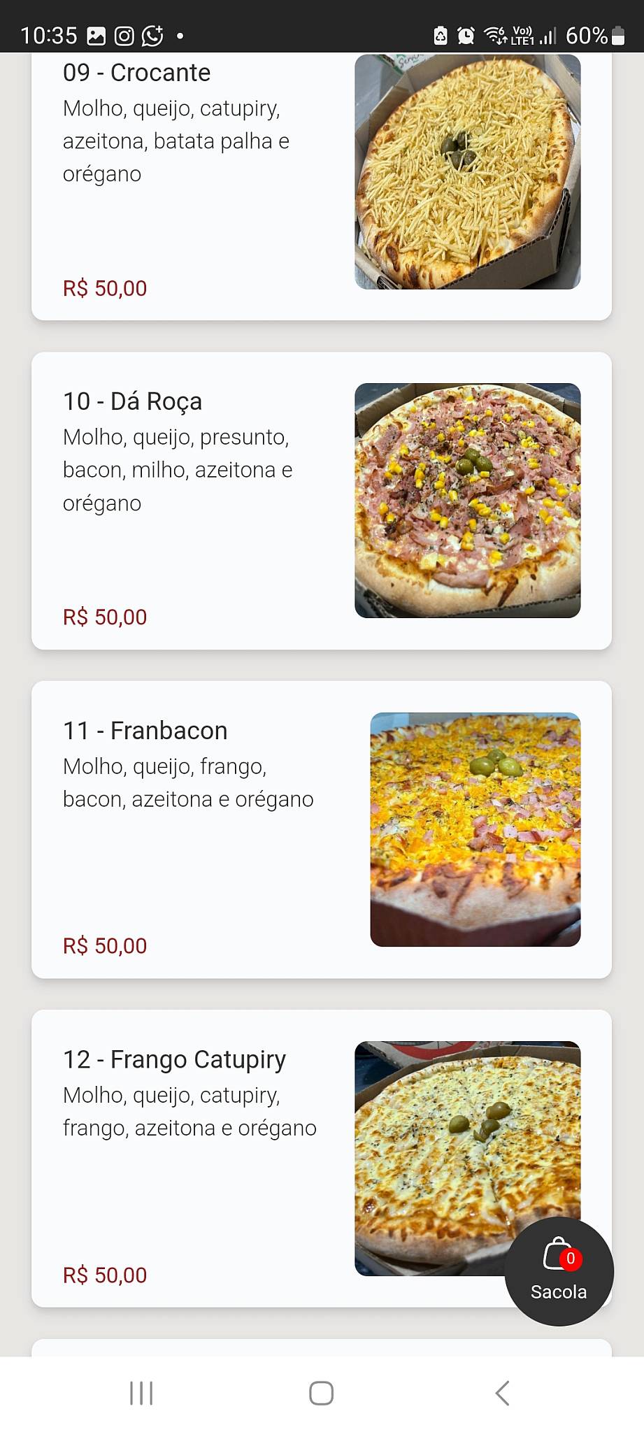 Rota pizzaria меню
