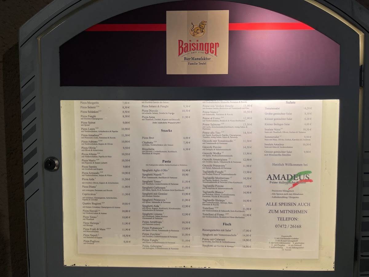 Restaurant Pizzeria Amadeus меню