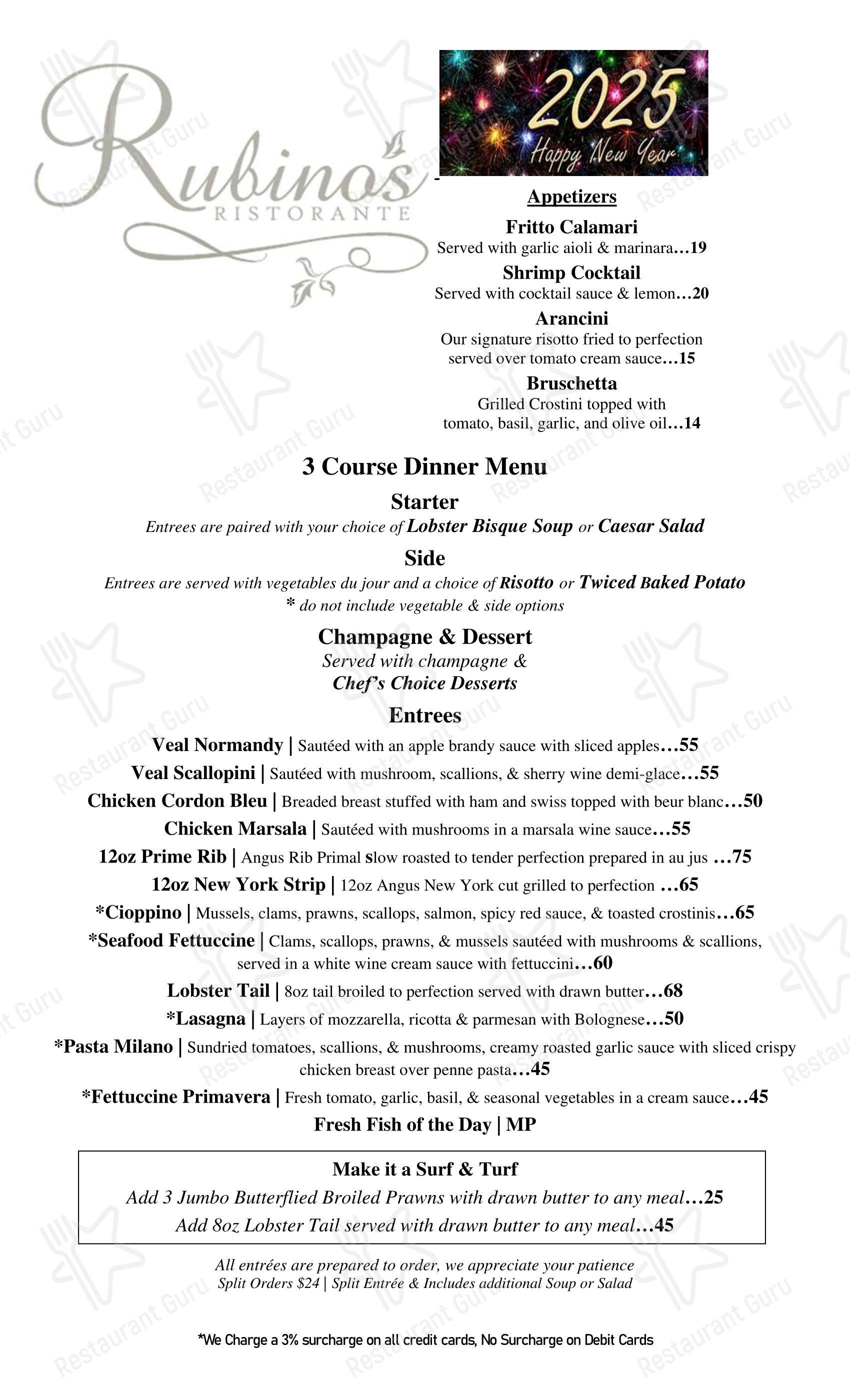 Коктейльная карта стейк хауса Rubino's Ristorante в Роклине