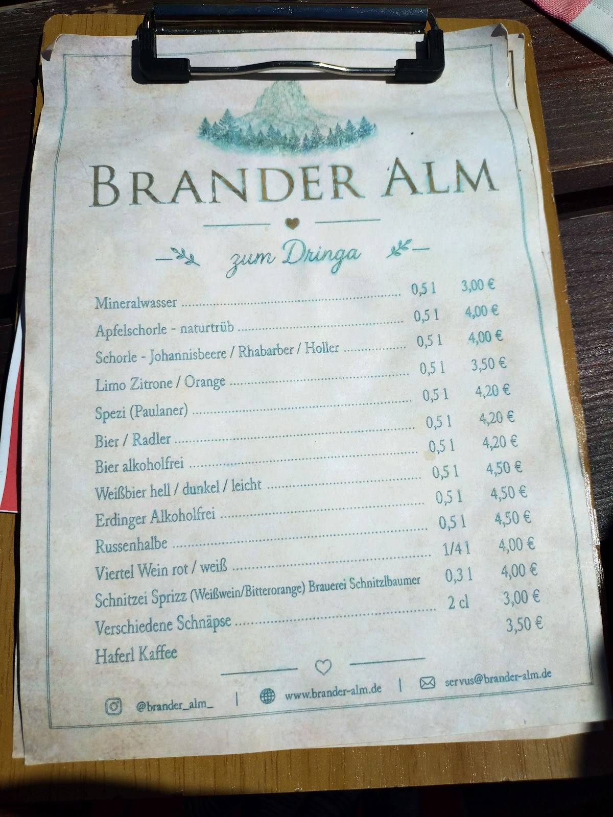 Brander Alm меню