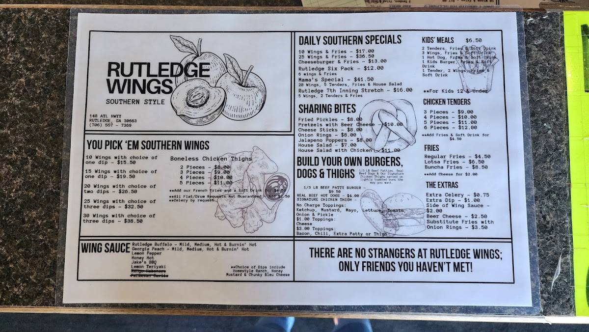 Rutledge Wings меню