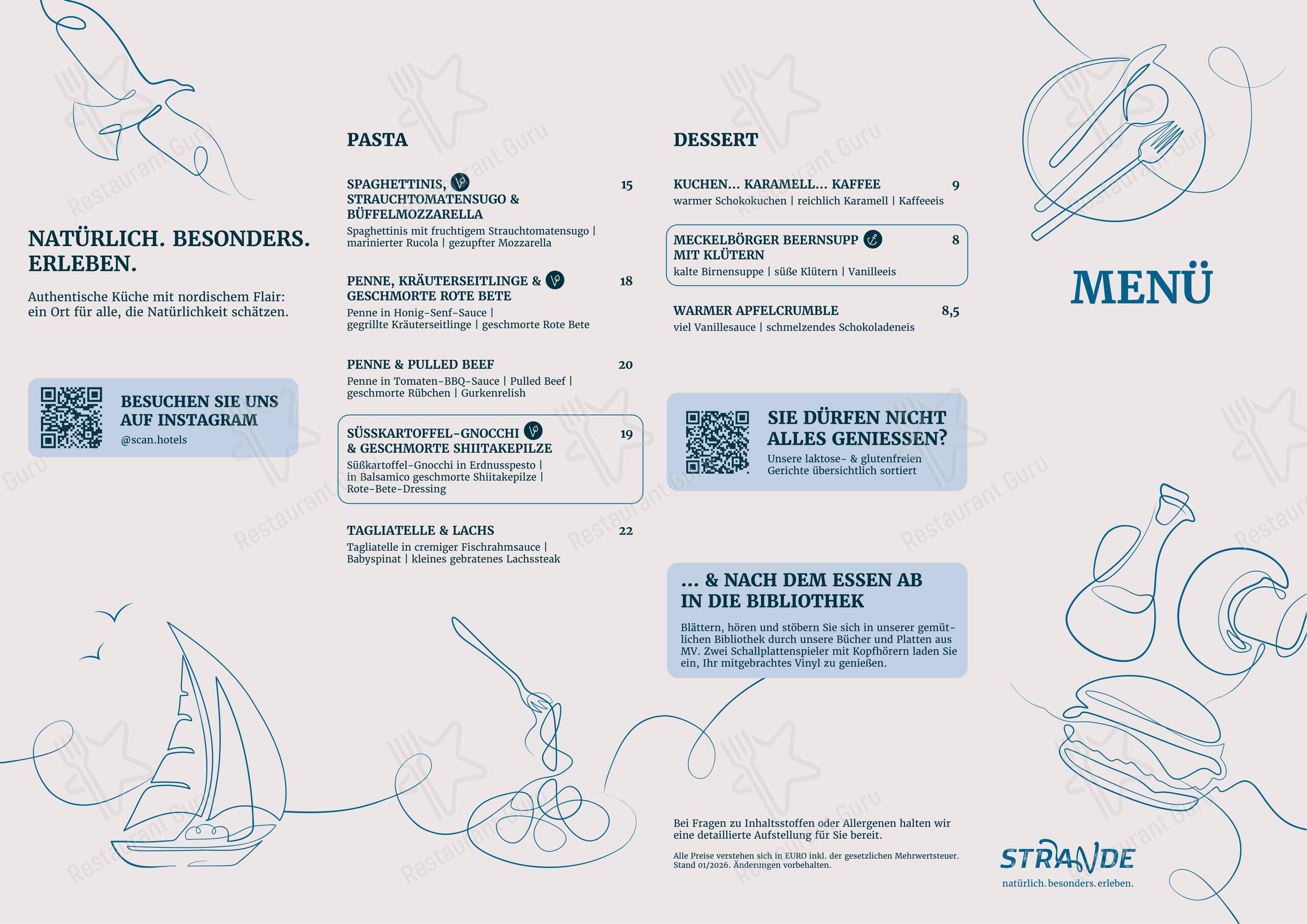 STRANDE Restaurant в Ростоке - Меню