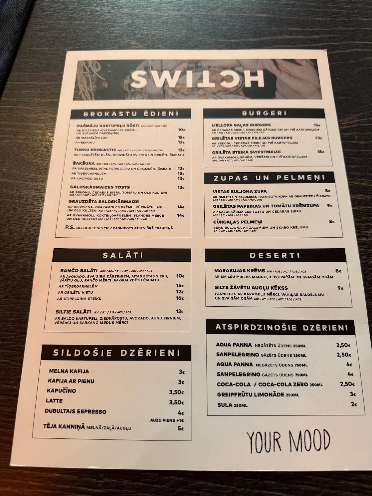 SWITCH меню