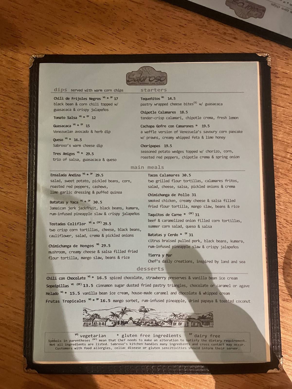 Sabroso Restaurant меню