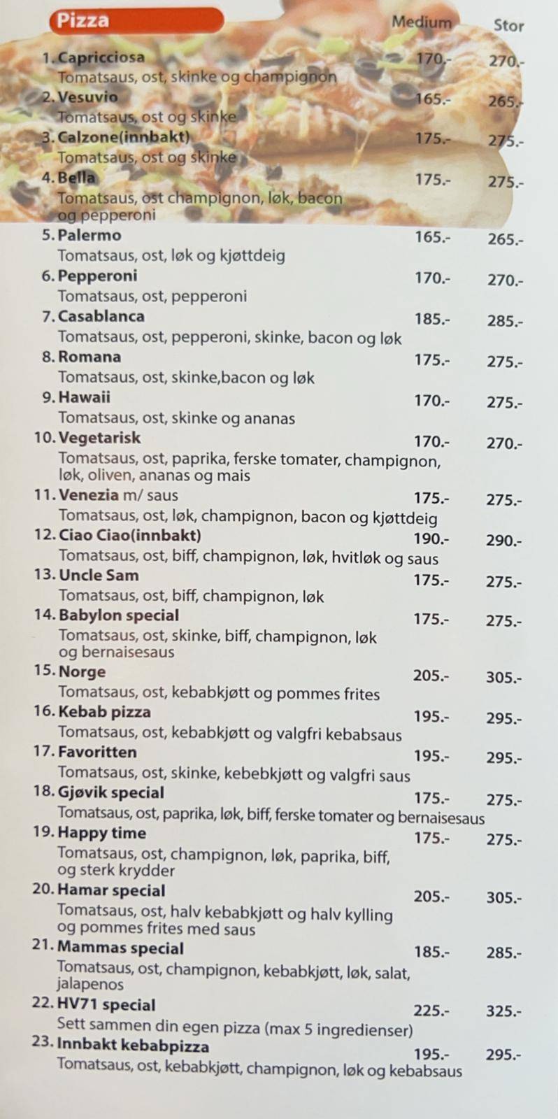 San Marino pizza Raufoss AS. меню