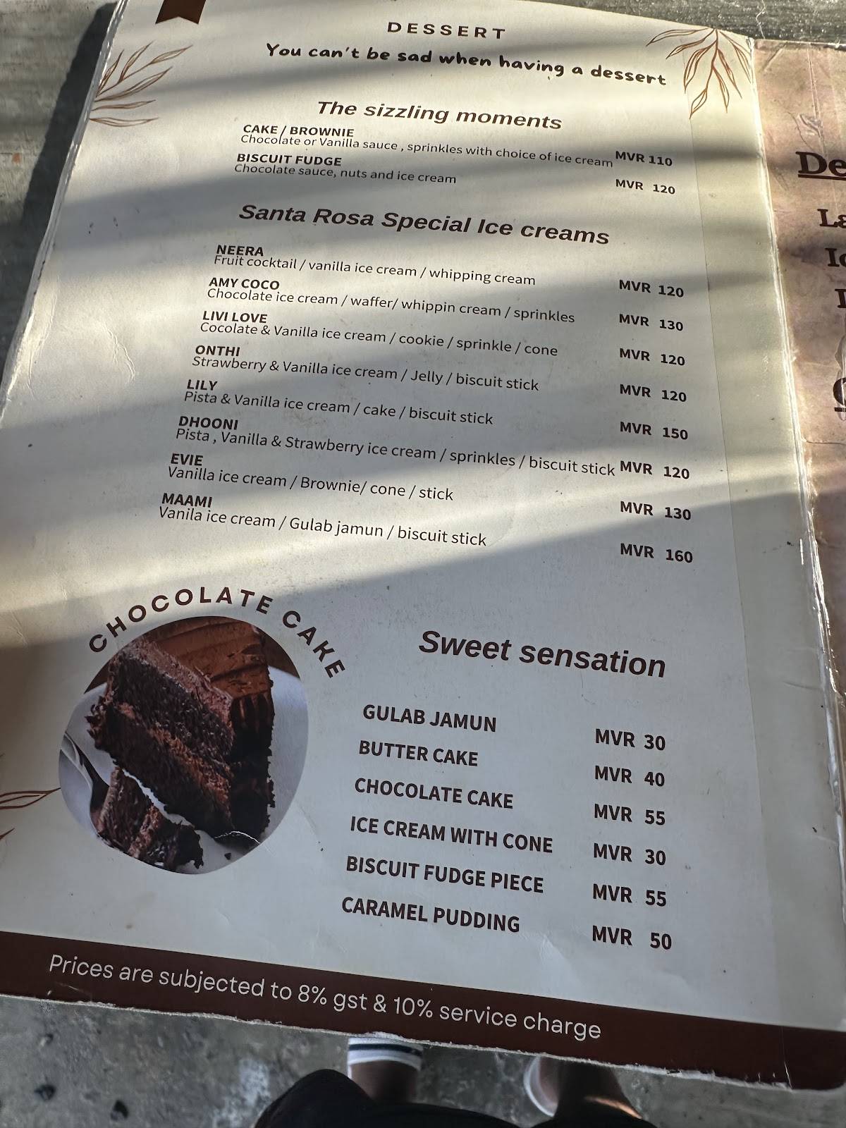 Santa Rosa Restaurant меню