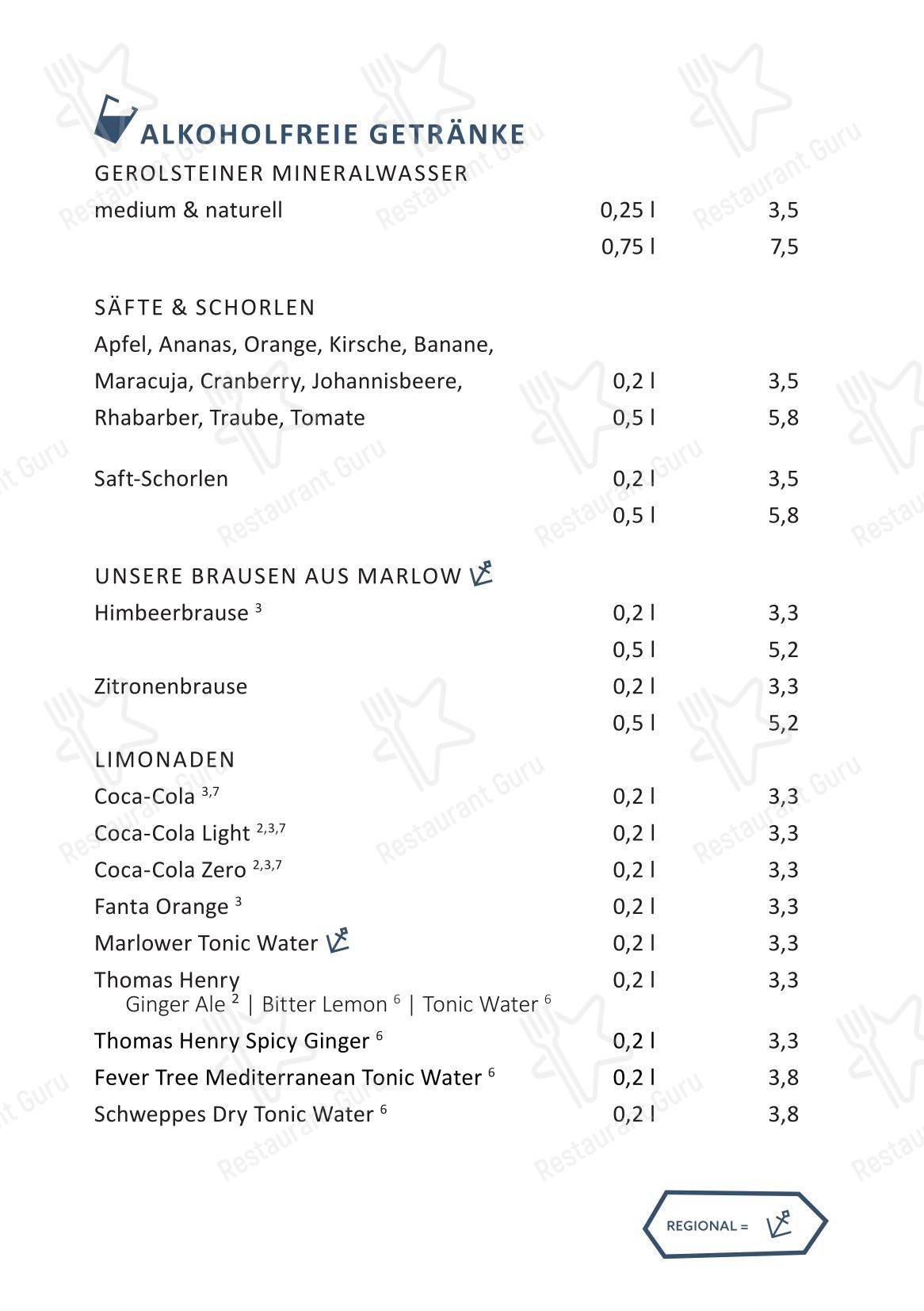 Меню напитков паба и бара Rooftop Bar - KAI40 в Ростоке