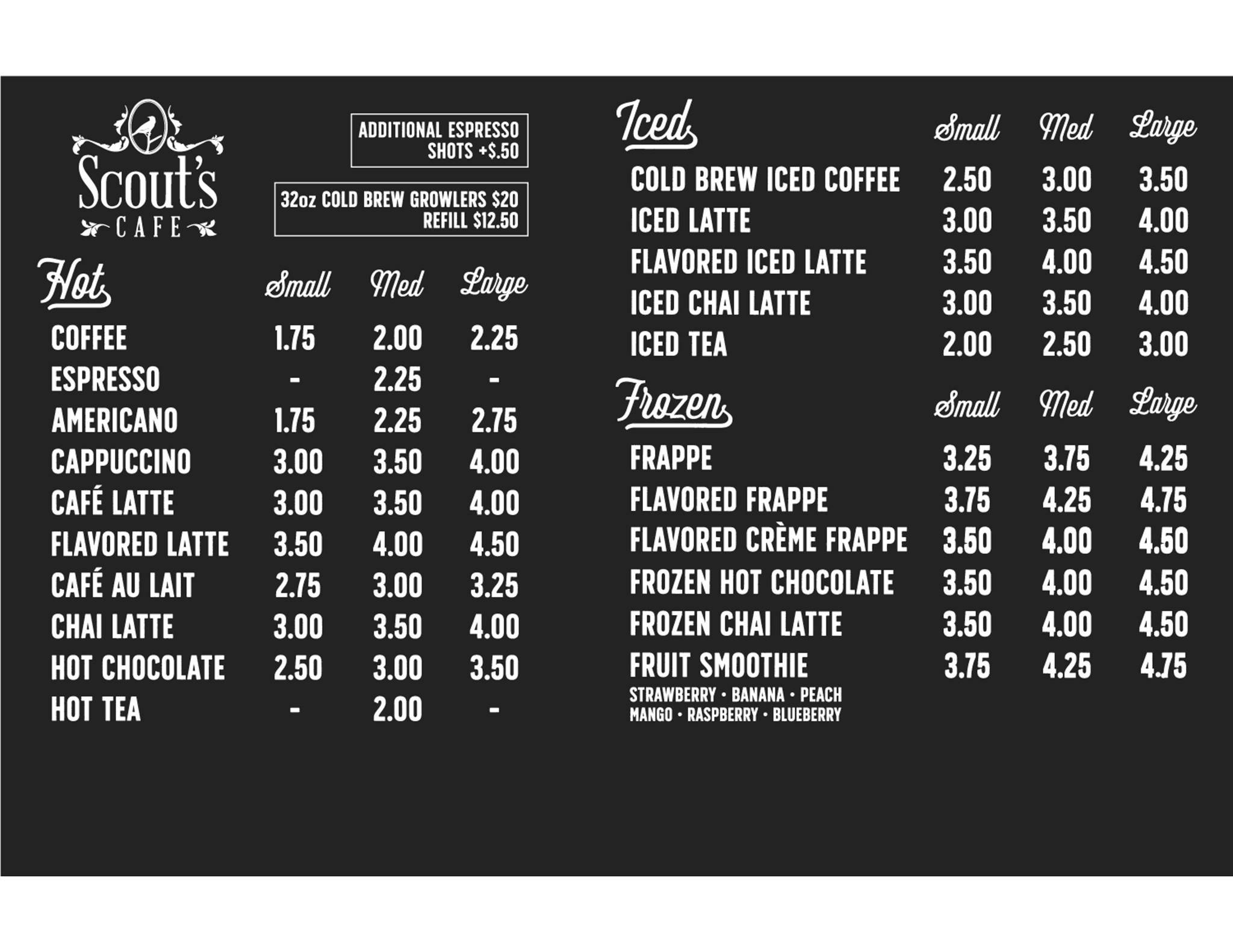 Scout's Café меню