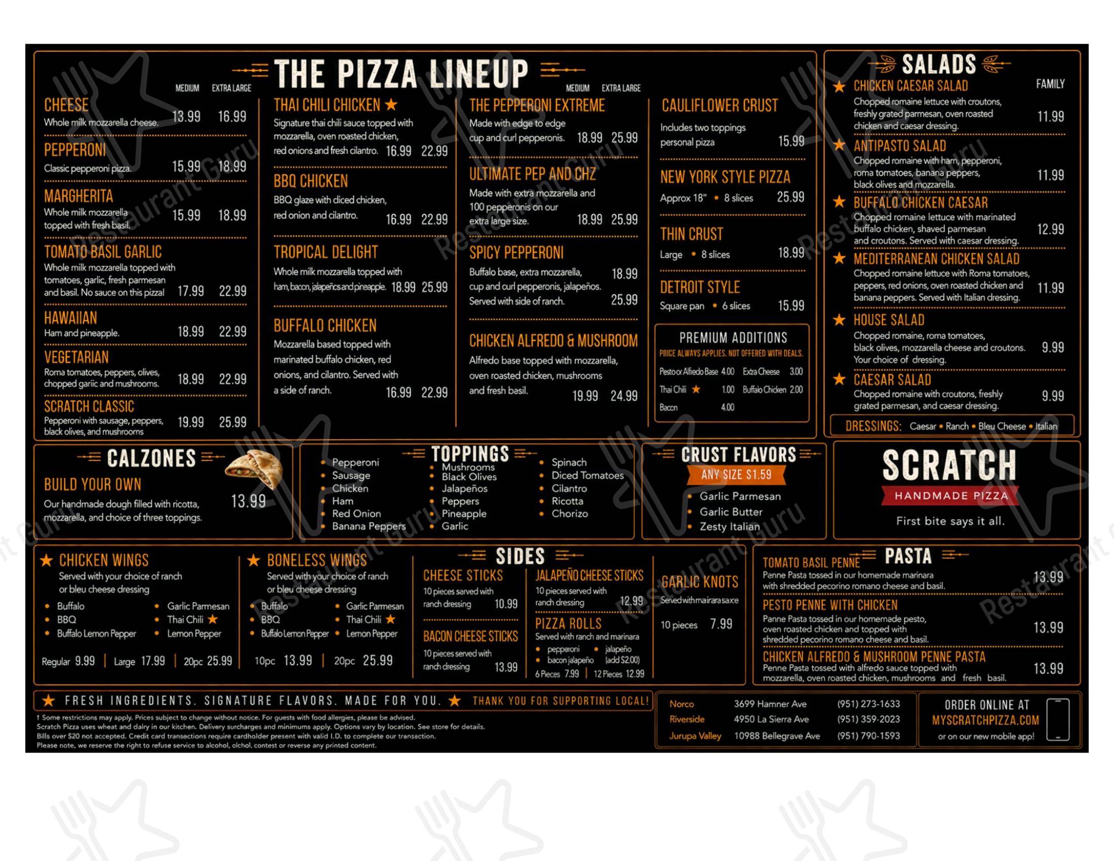Scratch Pizza в Риверсайде - Меню