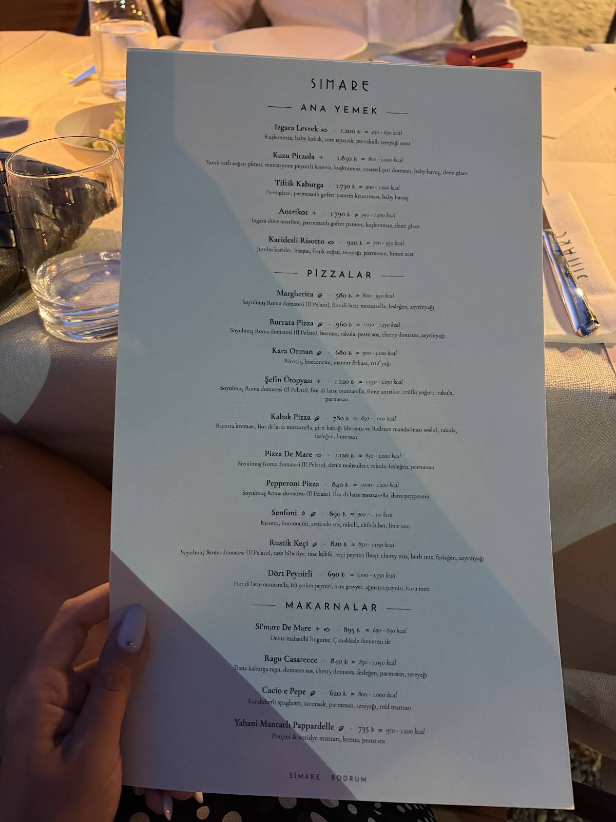 Simare Bodrum меню