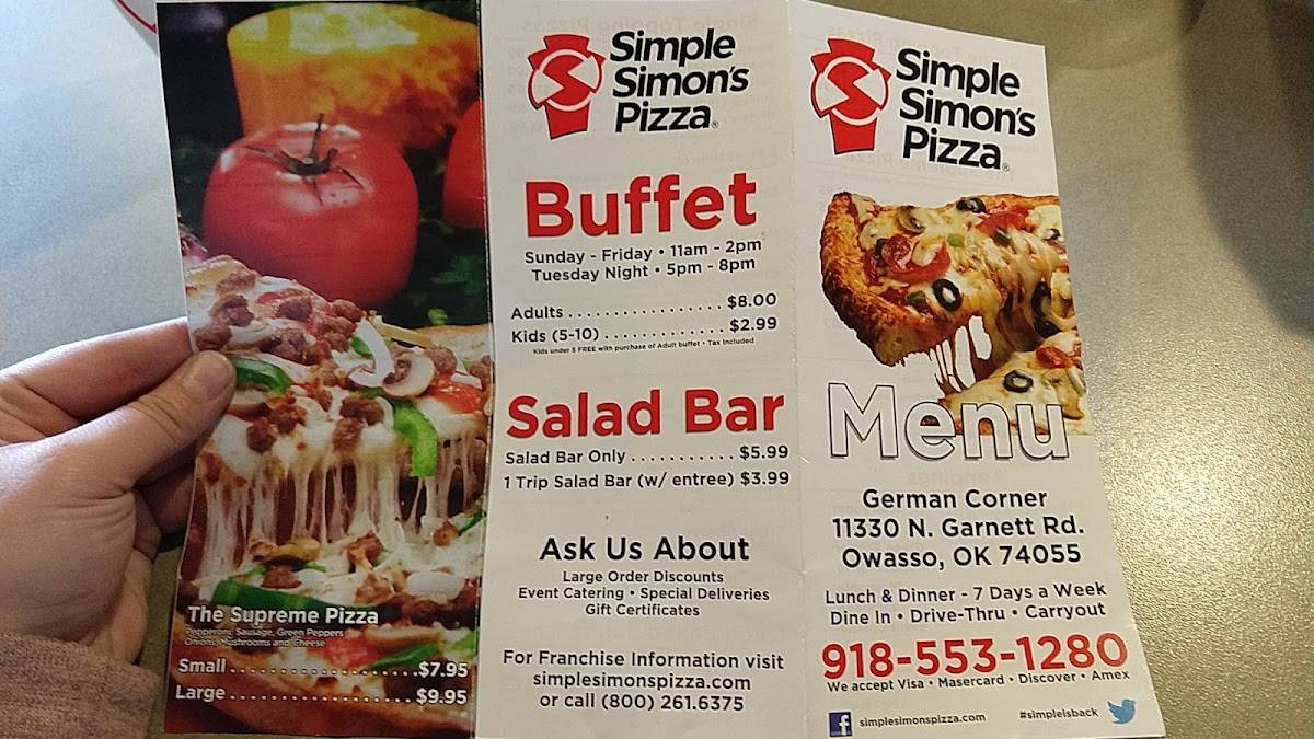 Simple Simon's Pizza меню