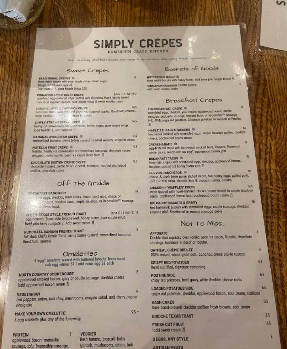 Simply Crêpes North Raleigh меню