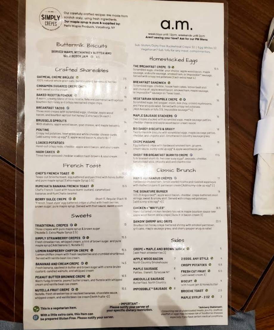 Simply Crêpes North Raleigh меню