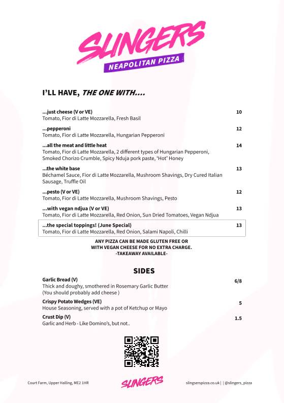 Slingers Pizza меню