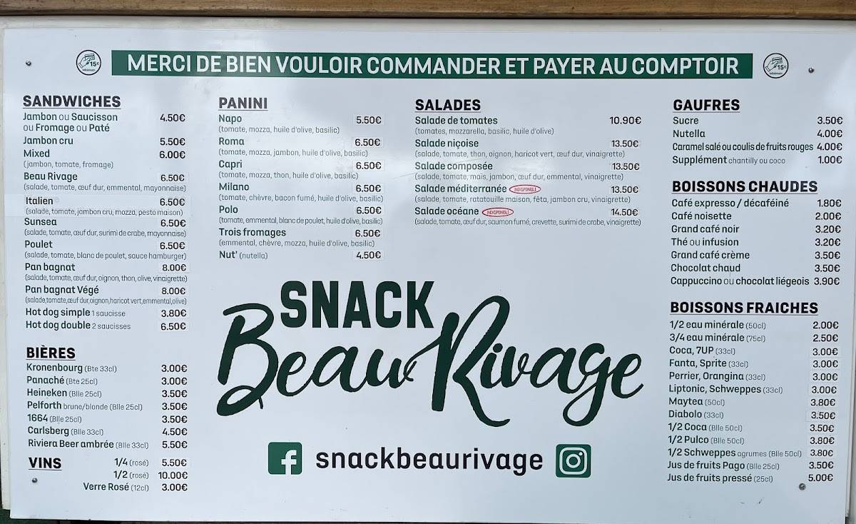 Snack beau rivage меню