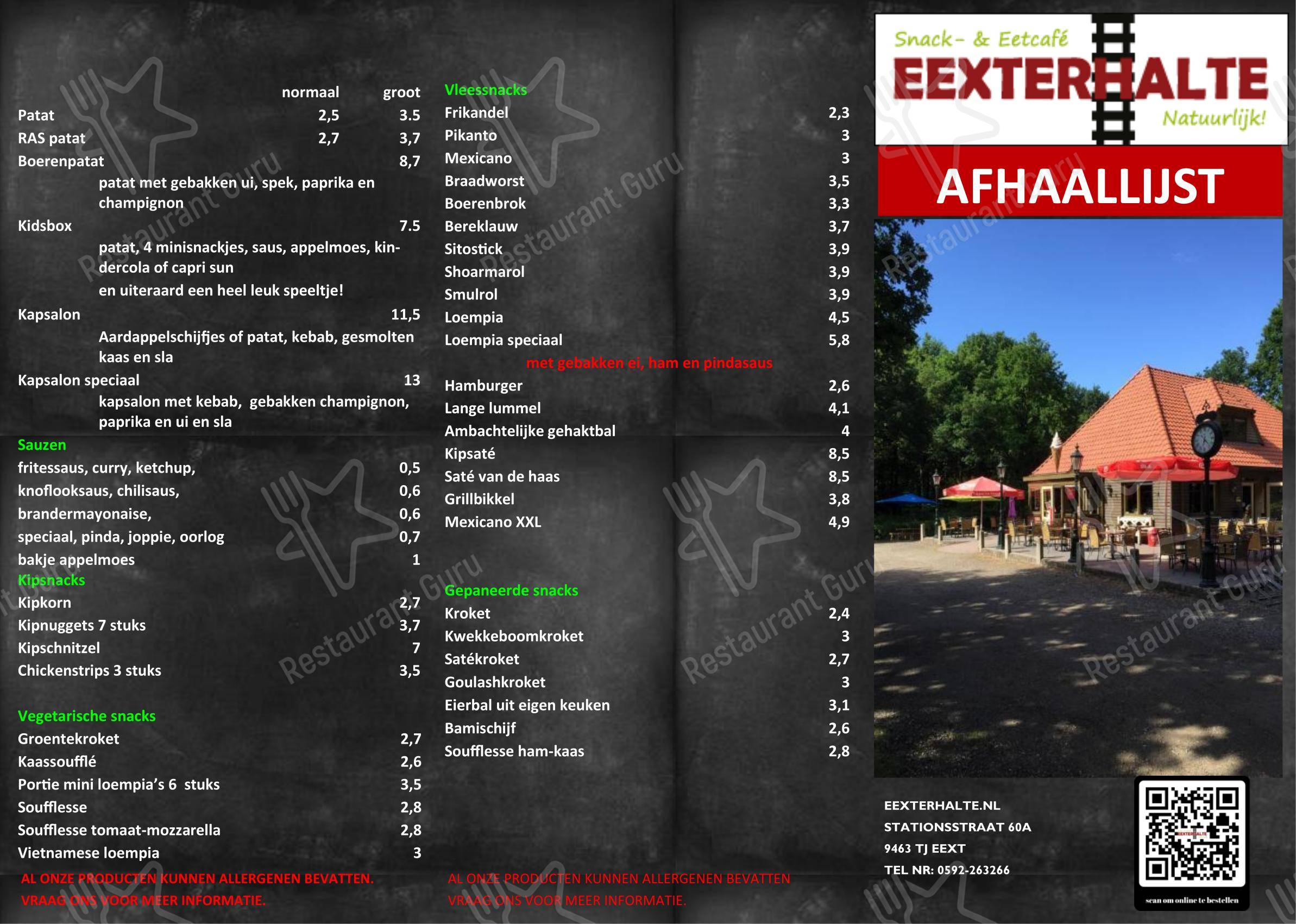 Меню напитков ресторана Snack-en Eetcafé Eexterhalte в Eext
