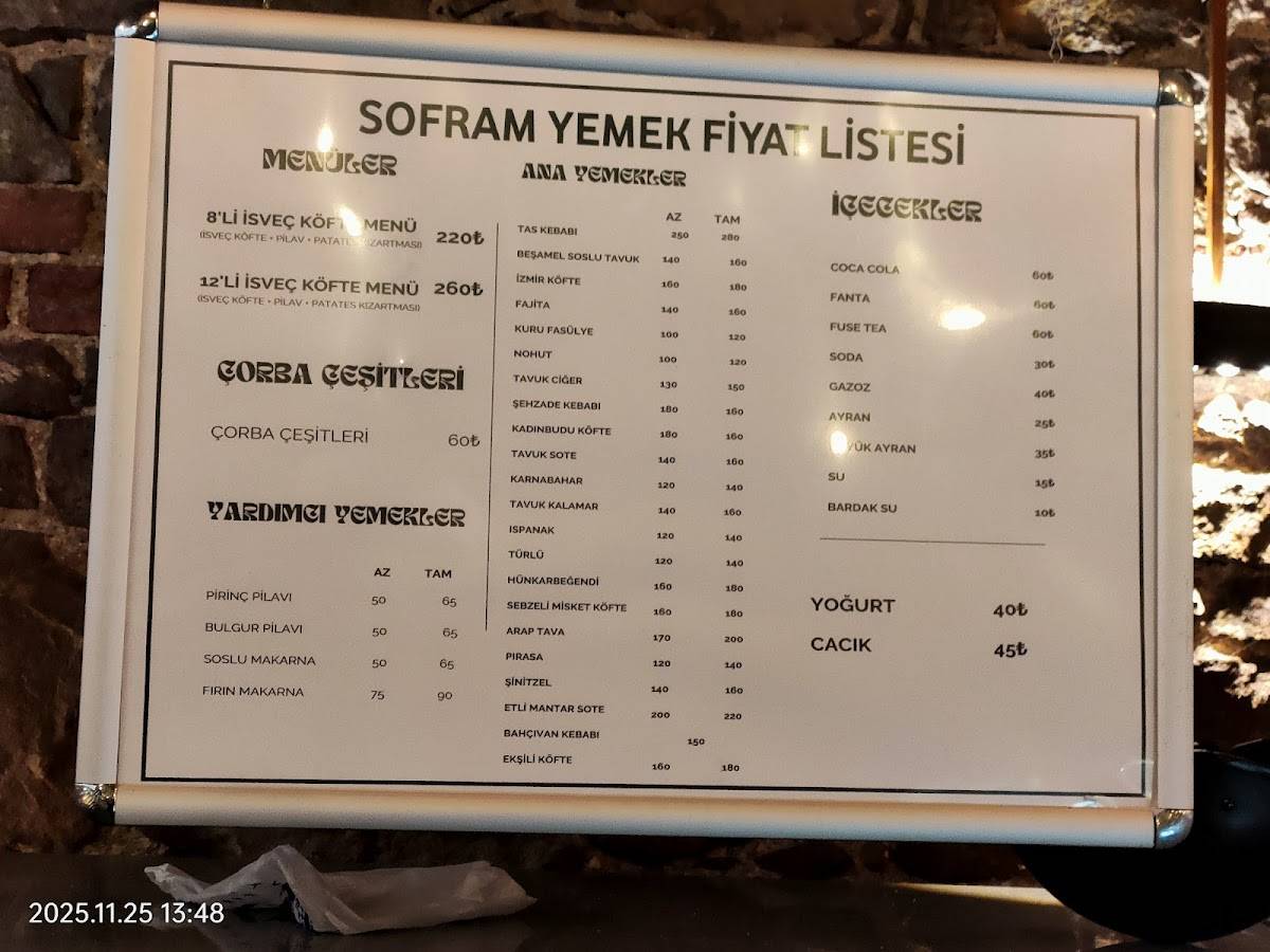 Sofram İzmit меню