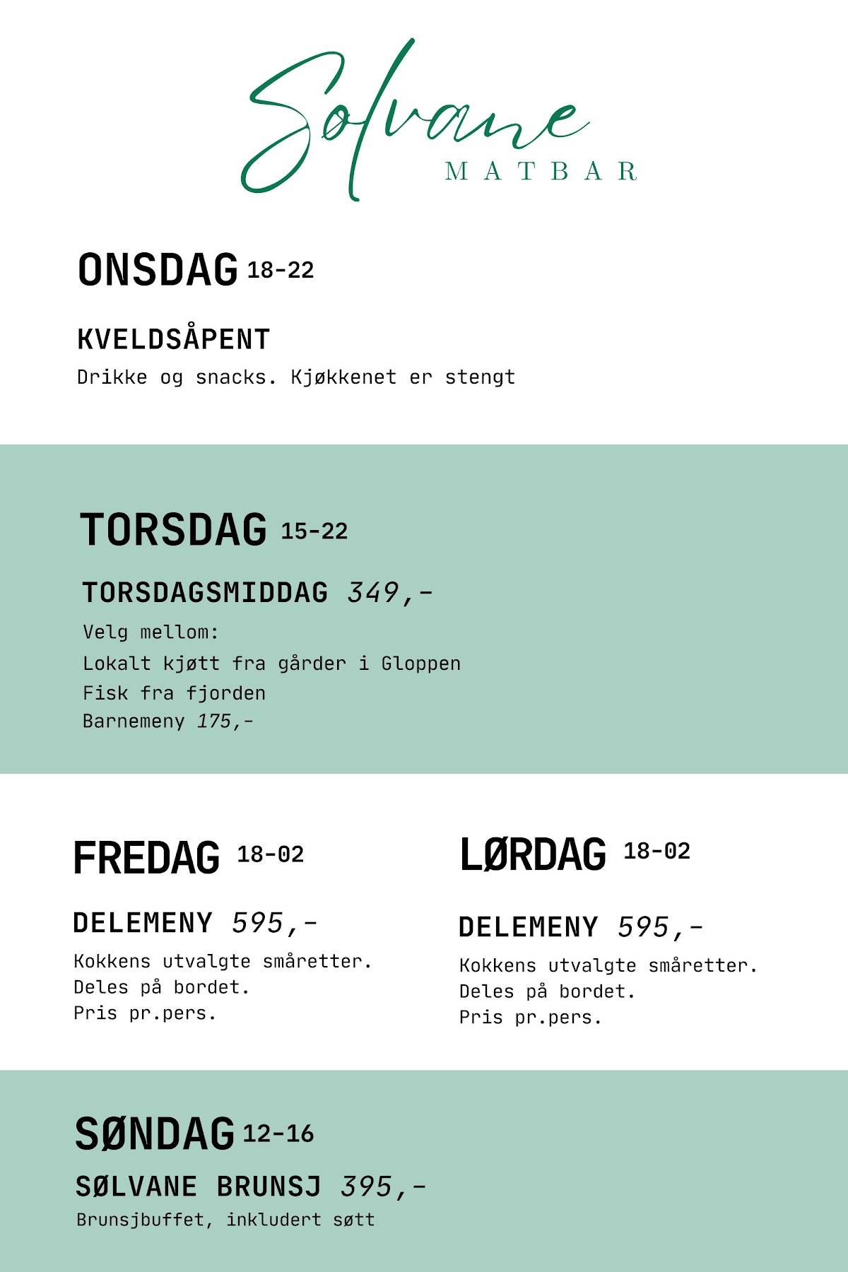Sølvane Matbar меню