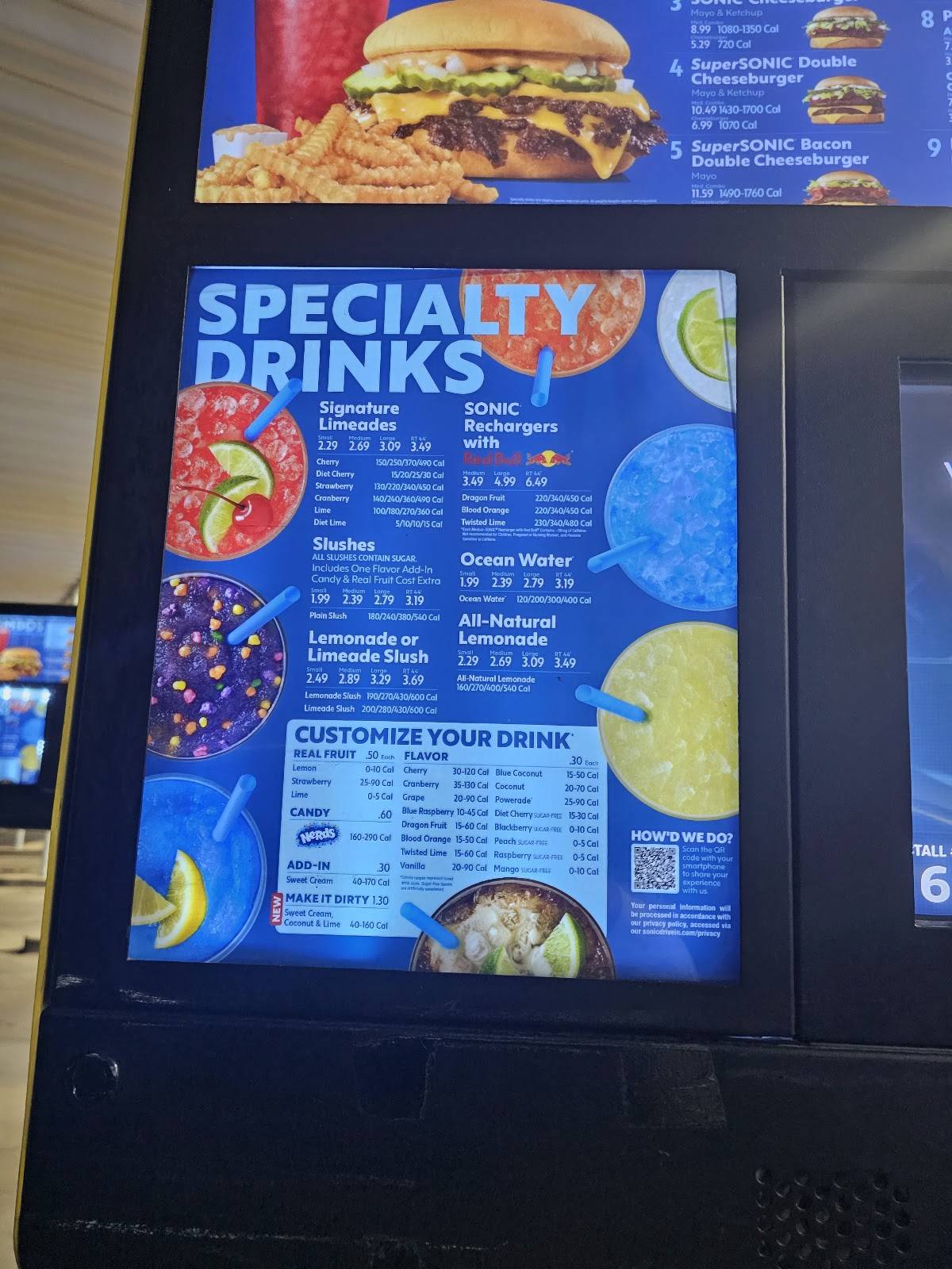 Sonic Drive-In меню