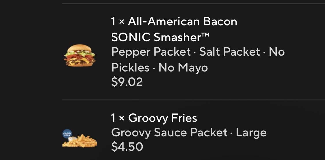 Sonic Drive-In меню