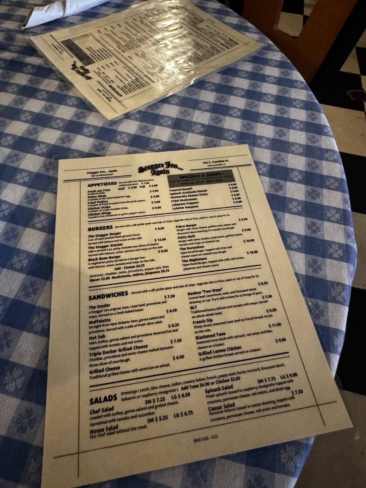 Stagger Inn меню