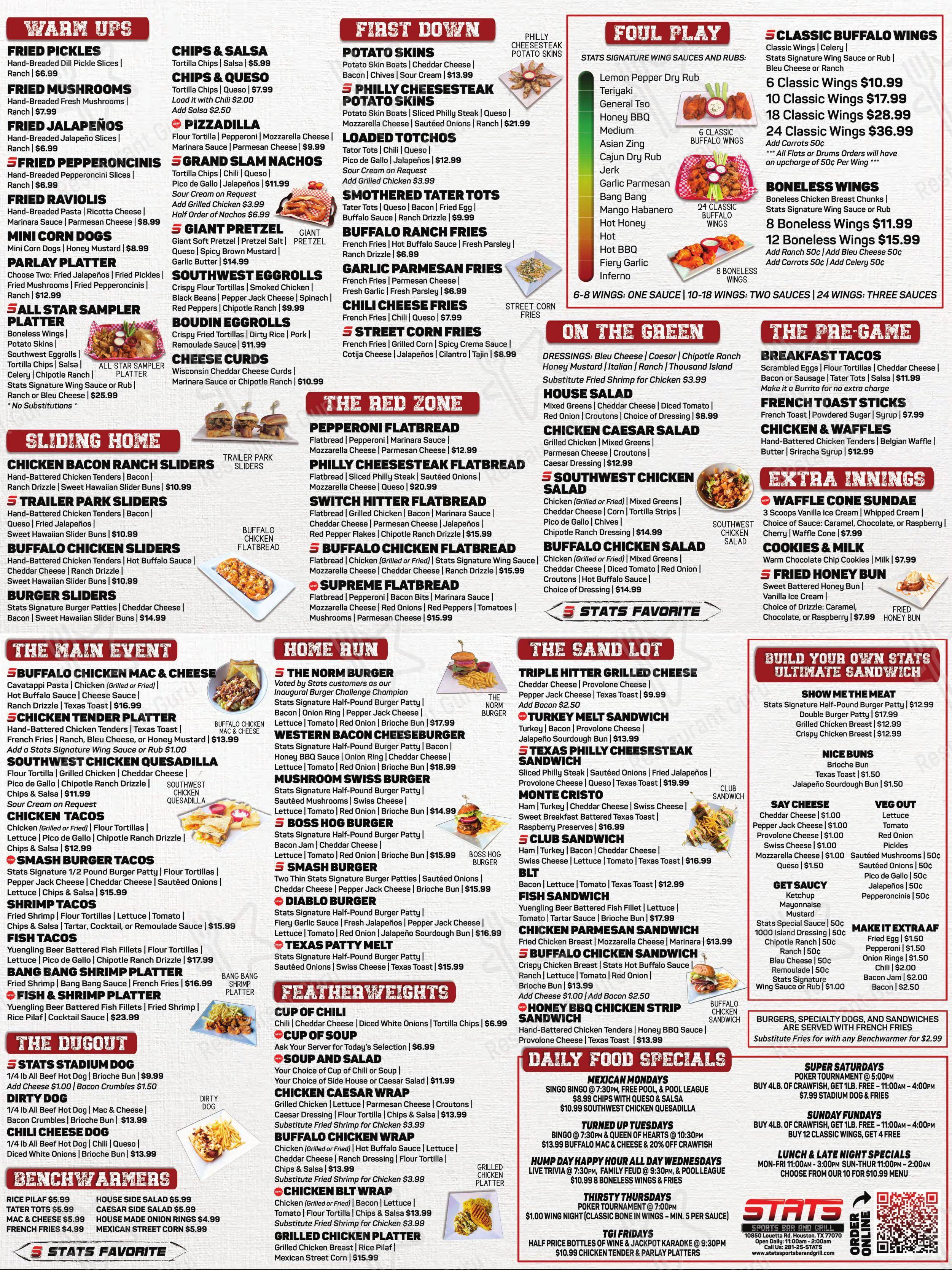 Stats Sports Bar and Grill в Хьюстоне - 菜单