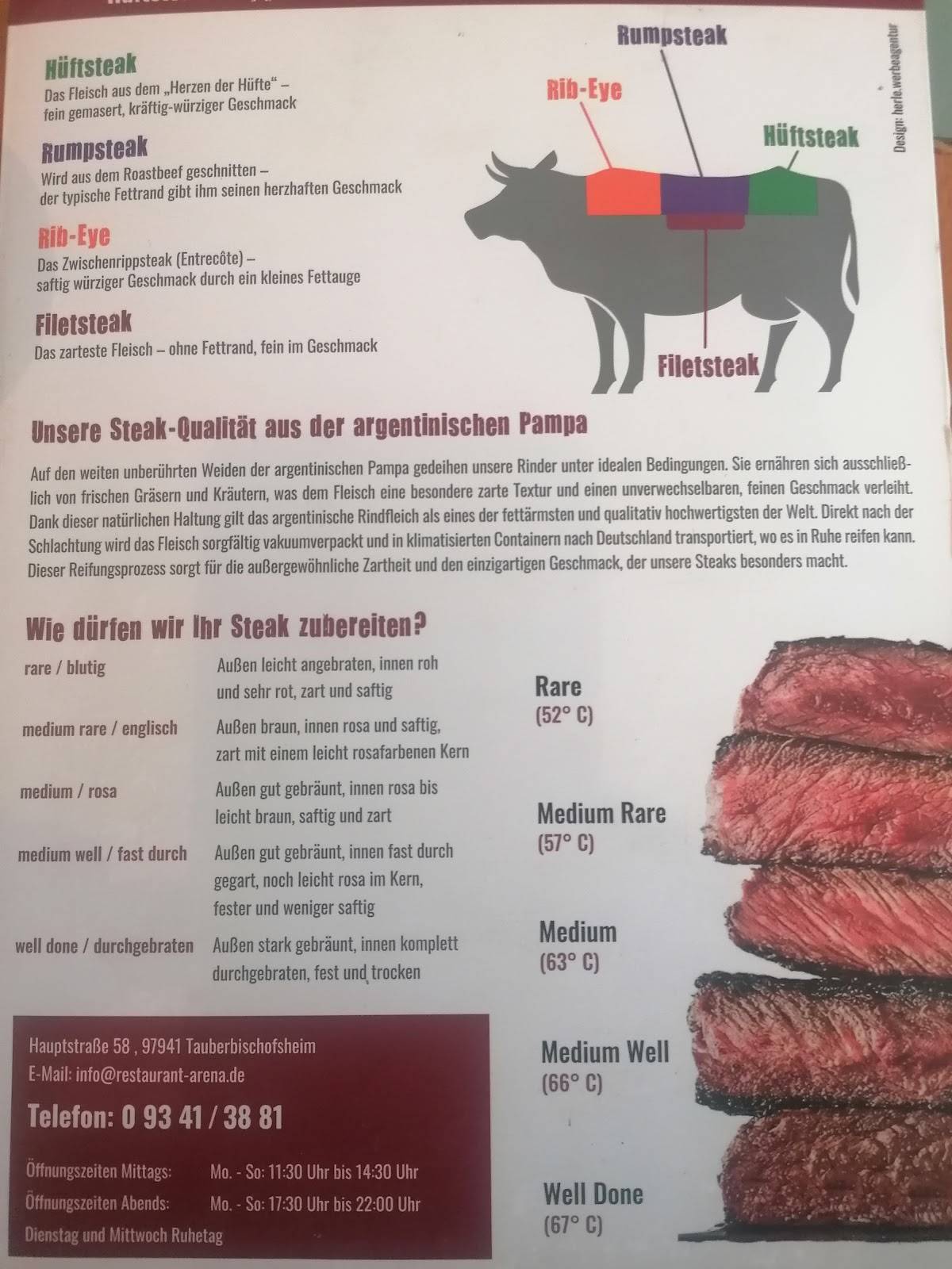 Steakhouse Arena, Nuran Tokgöz меню