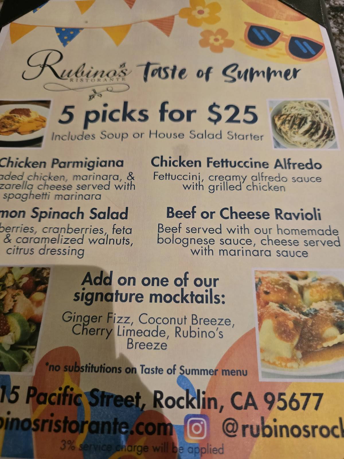 Rubino's Ristorante меню