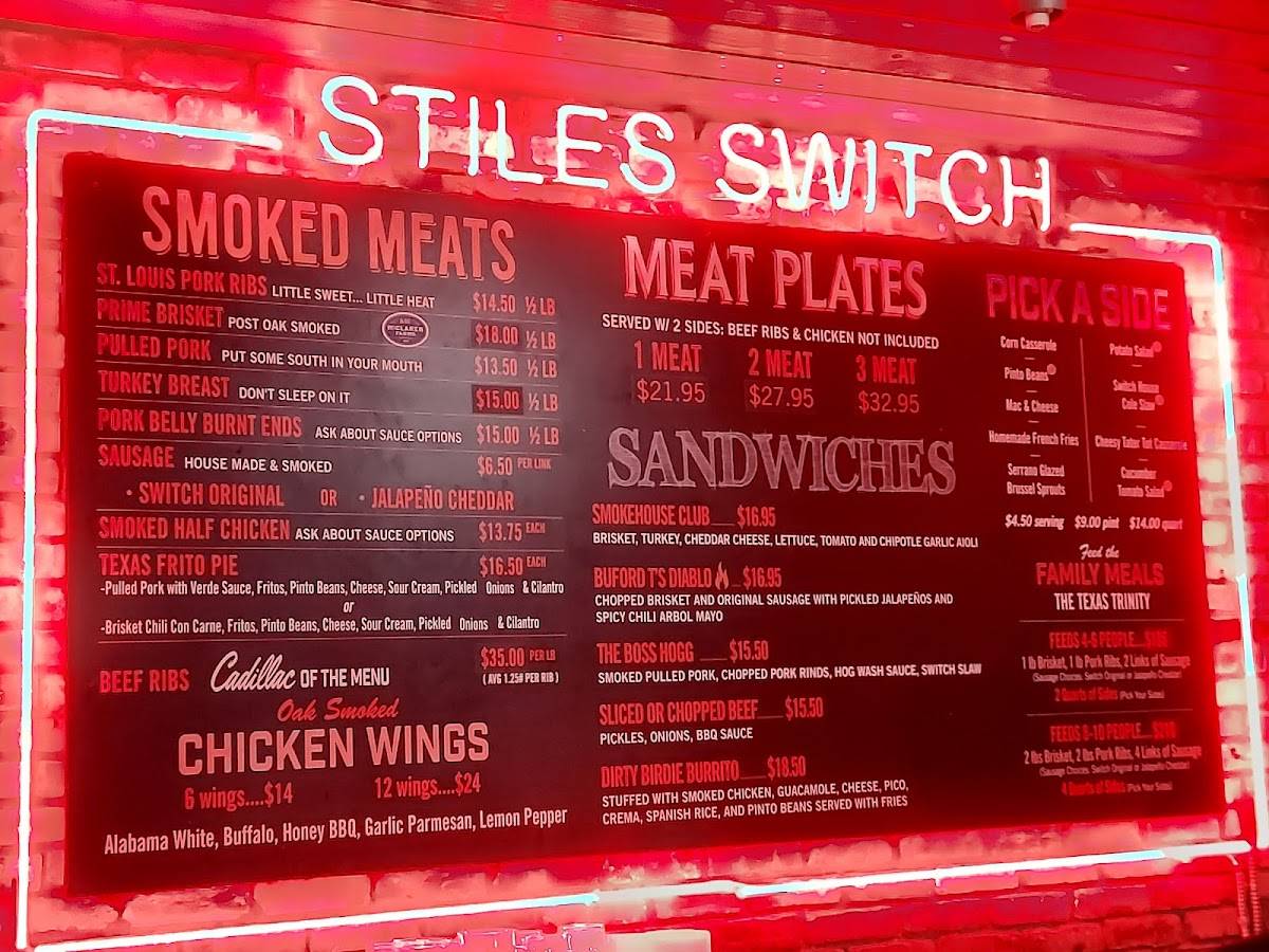 Stiles Switch BBQ меню