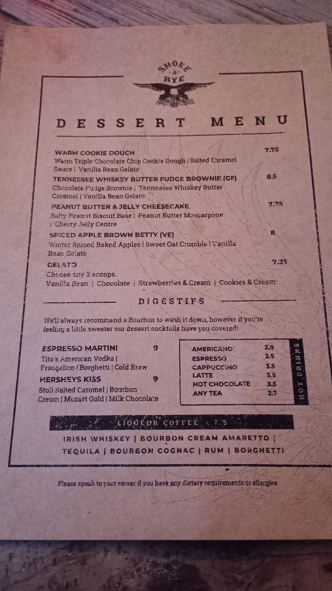 Smoke & Rye меню