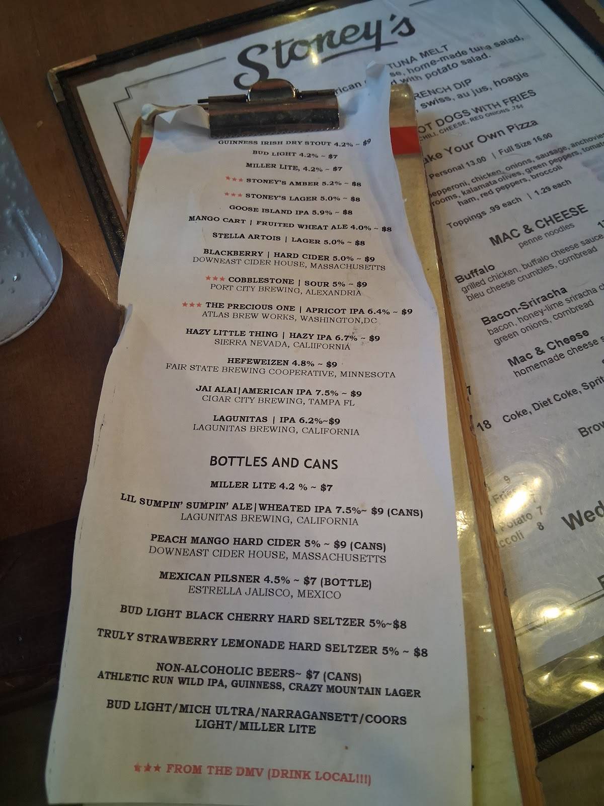 Stoney's on P St. меню