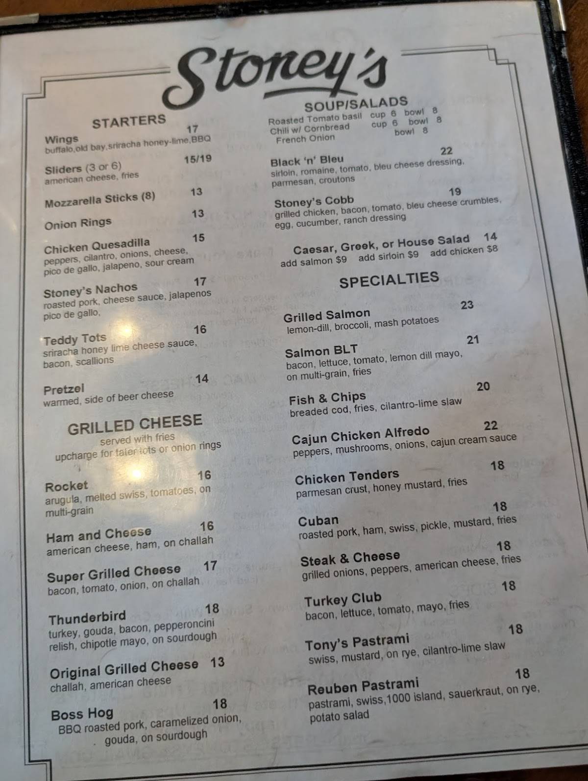 Stoney's on P St. меню