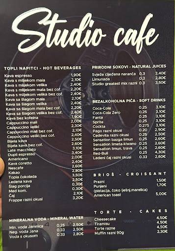 Studio Cafe Rovinj меню