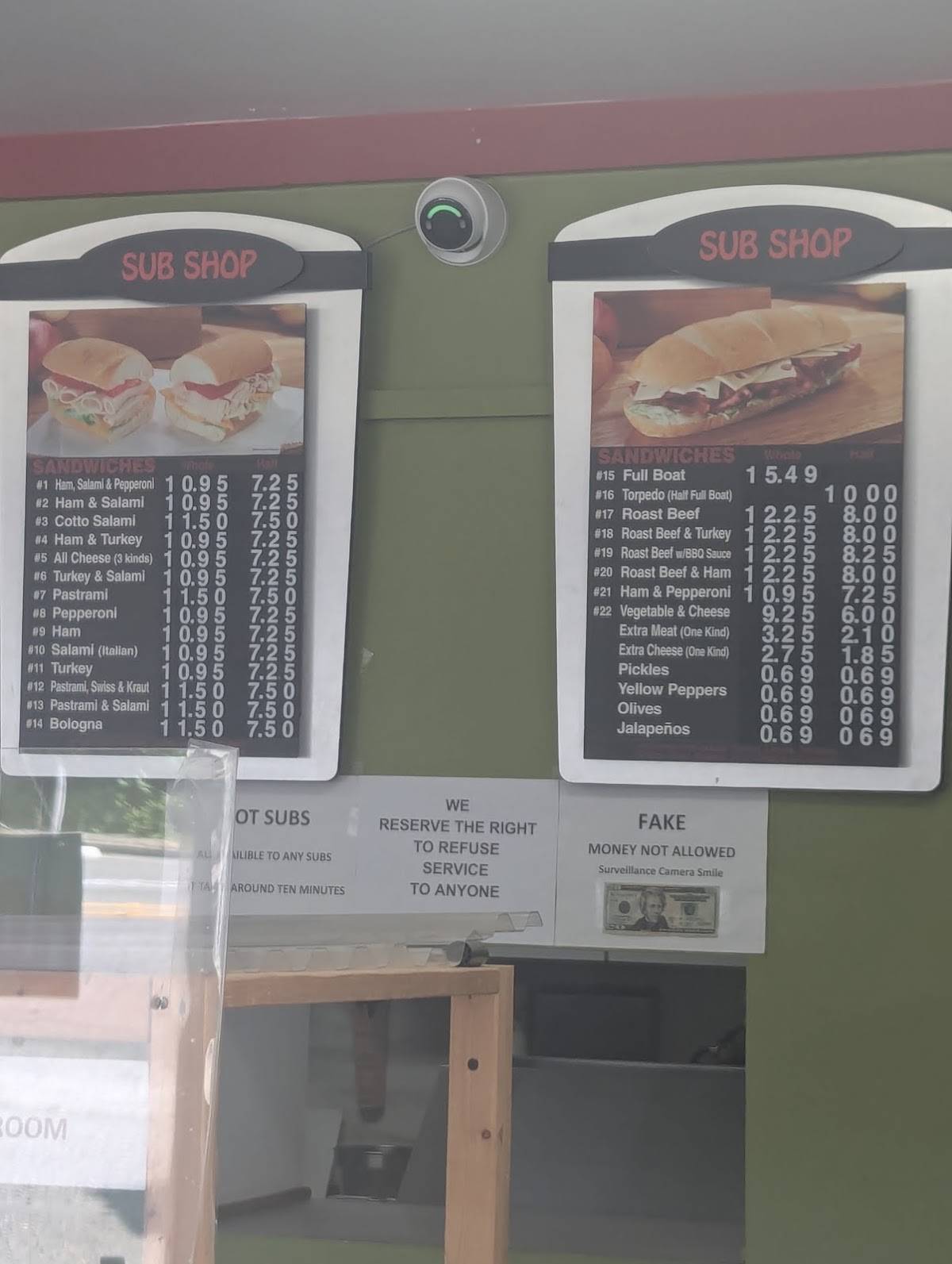 Sub Shop меню