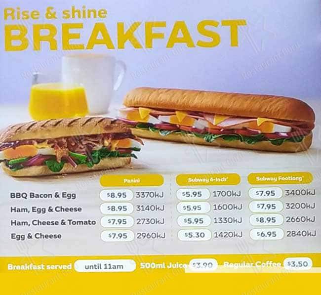 Subway меню