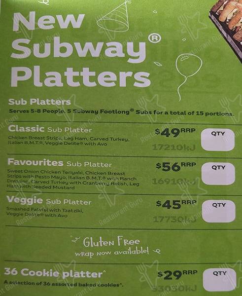 Subway меню