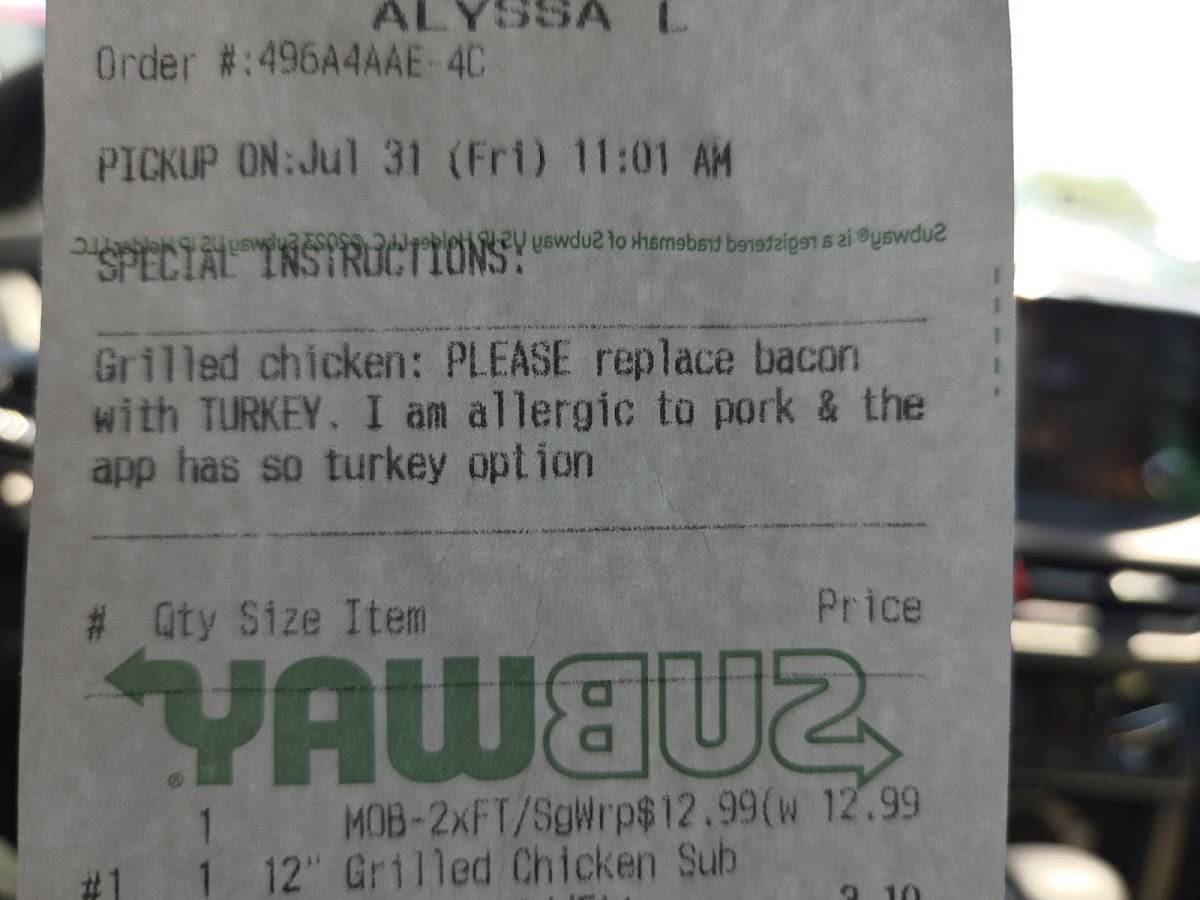 Subway меню
