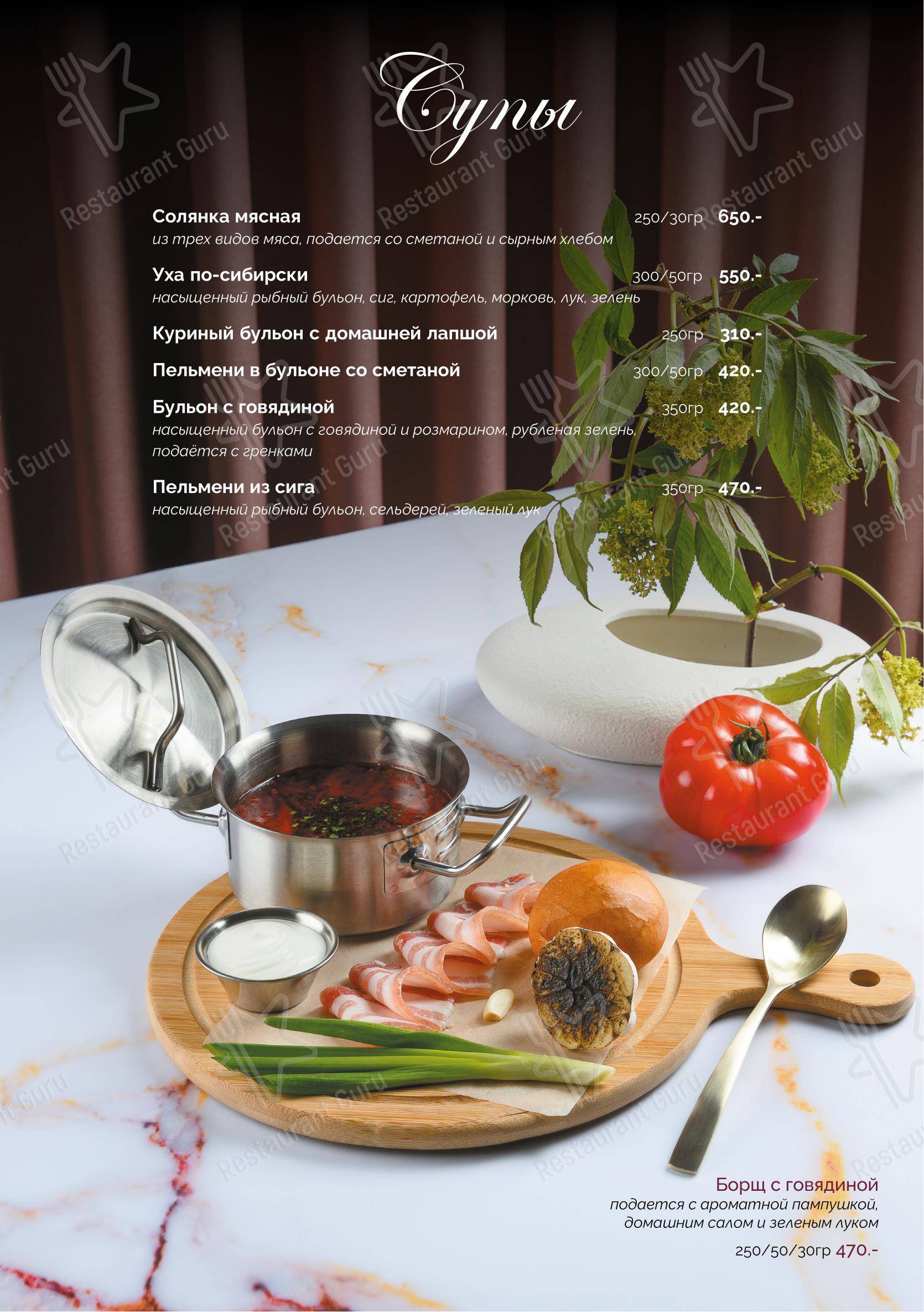 Меню ресторана Солнце - Меню