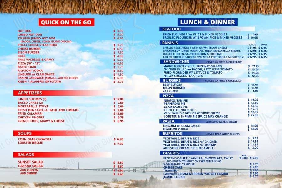 Sunset Restaurant меню