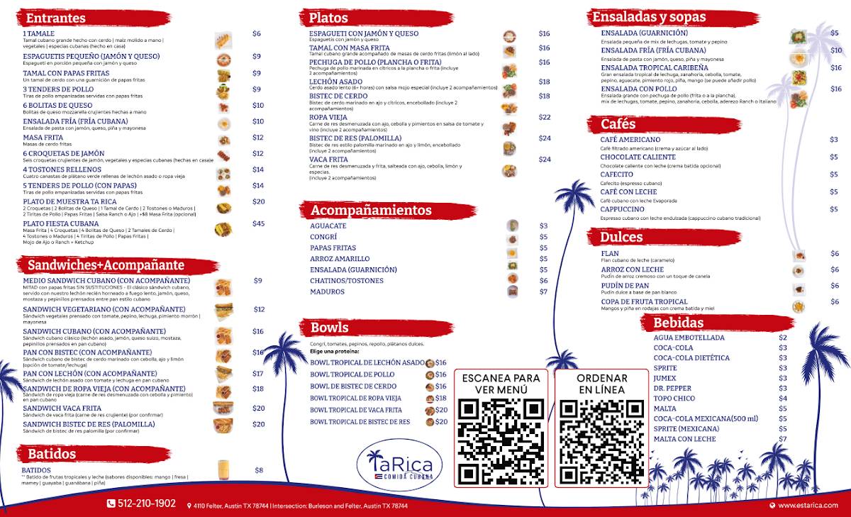 TA RICA CUBAN FOOD меню