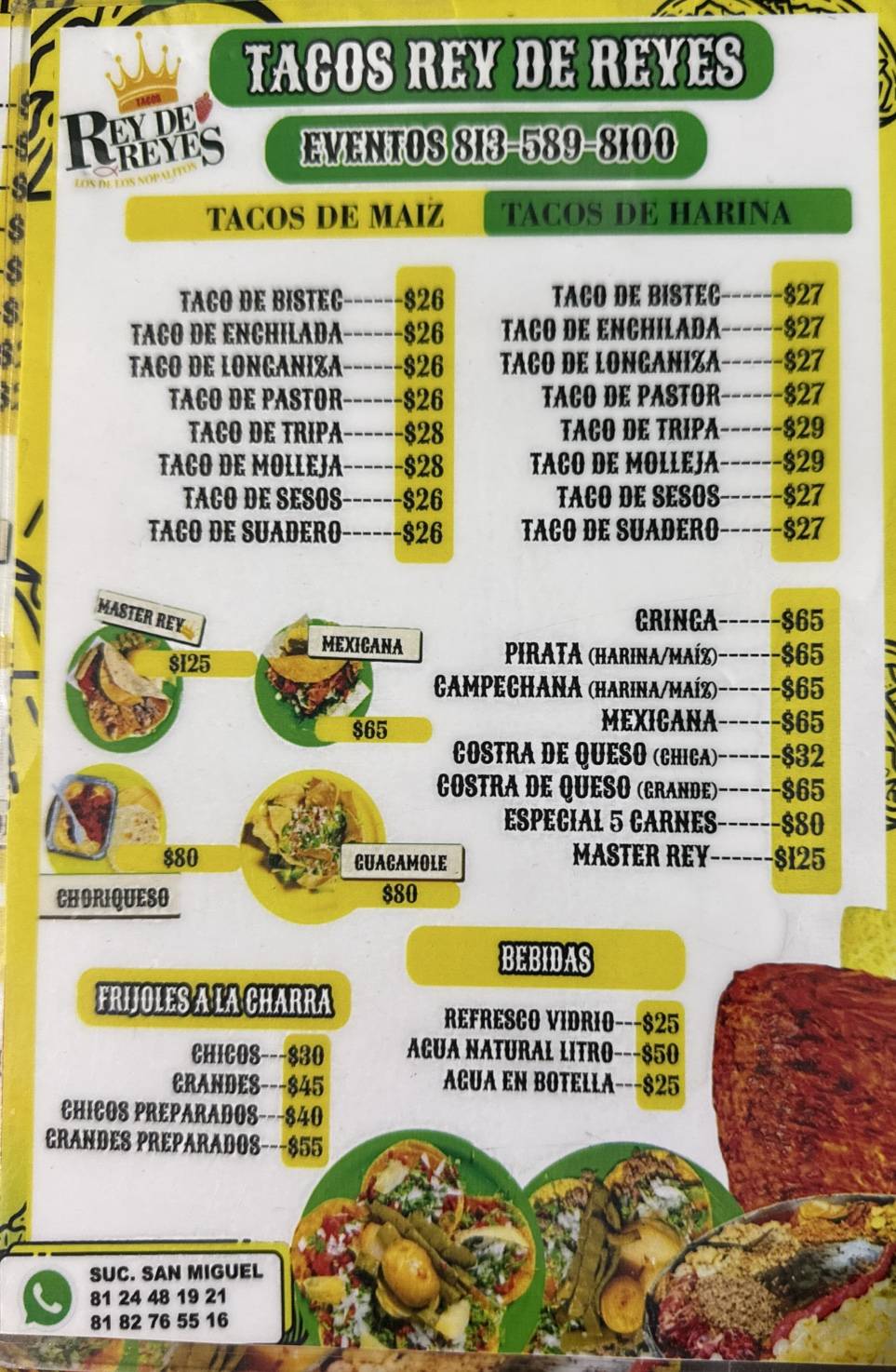 TACOS REY DE REYES “Los de los nopalitos” меню