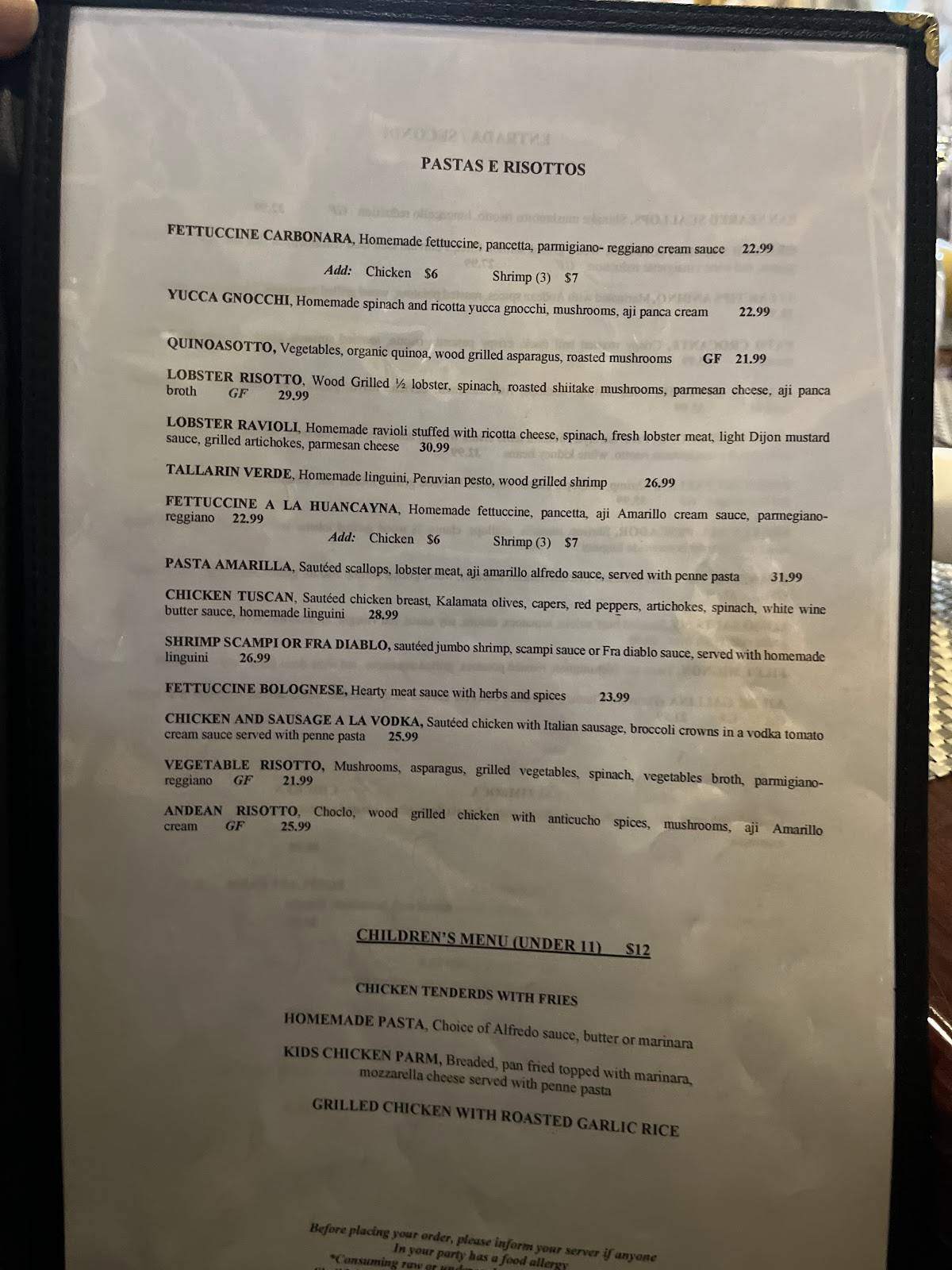 TUMI CEVICHE BAR & RISTORANTE меню