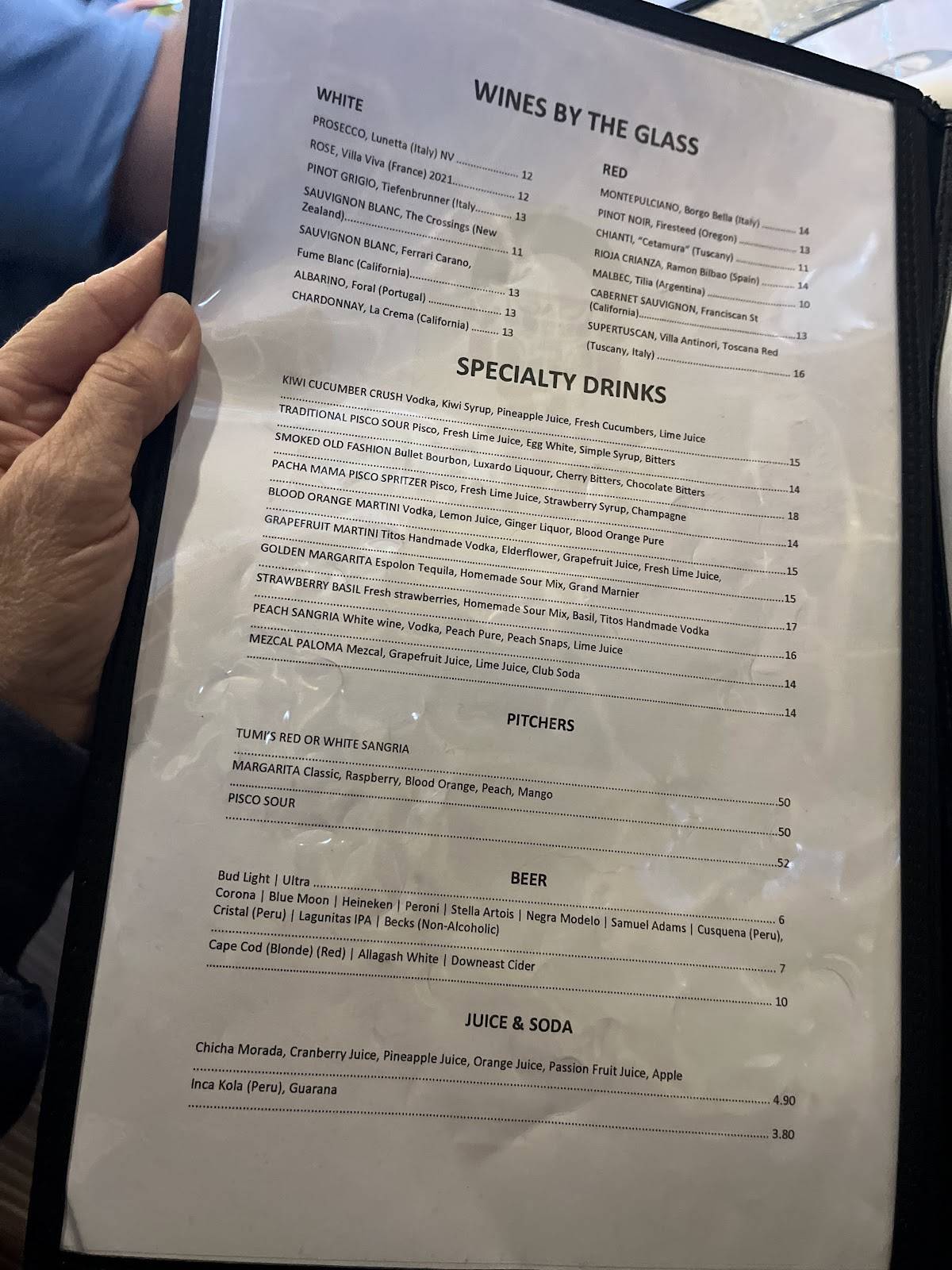 TUMI CEVICHE BAR & RISTORANTE меню