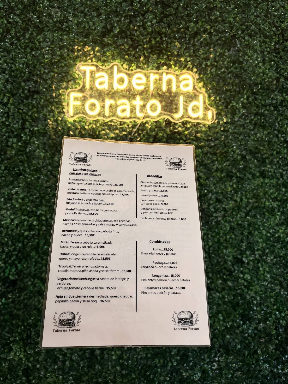 Taberna Forato меню