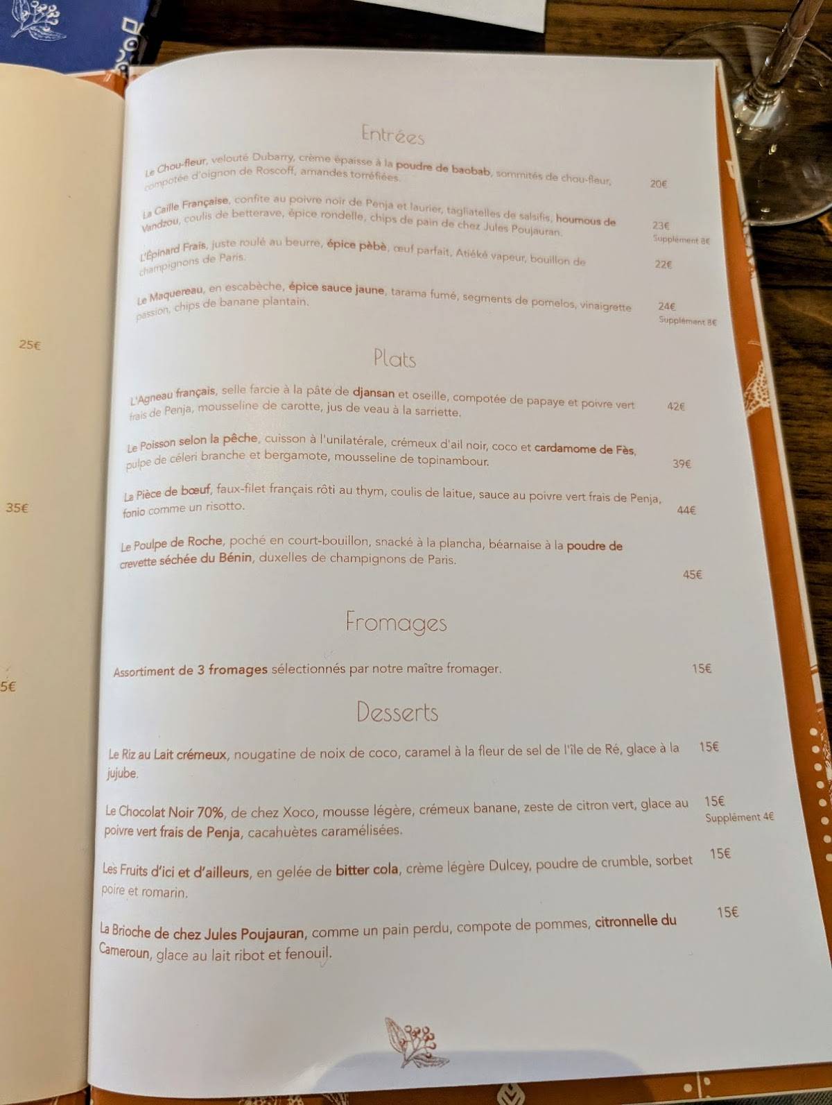 Table Penja меню