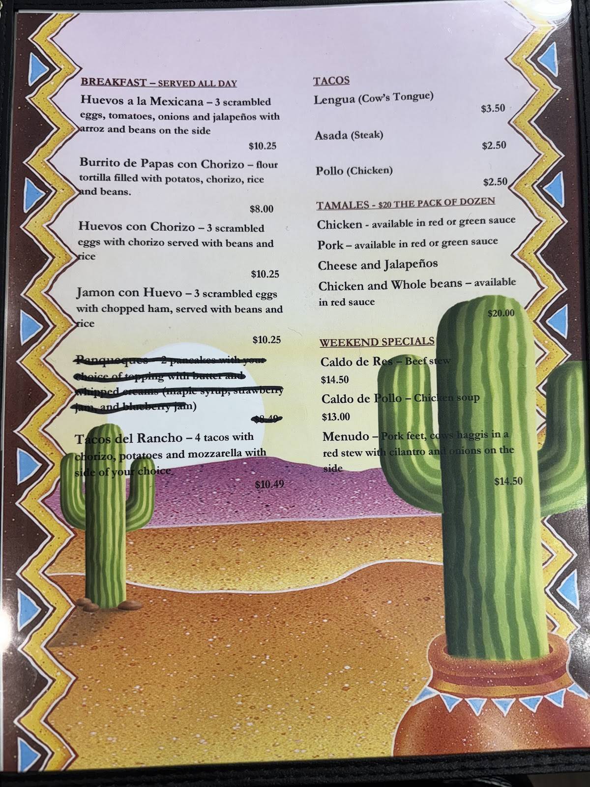 Tamales Mi Rancho меню