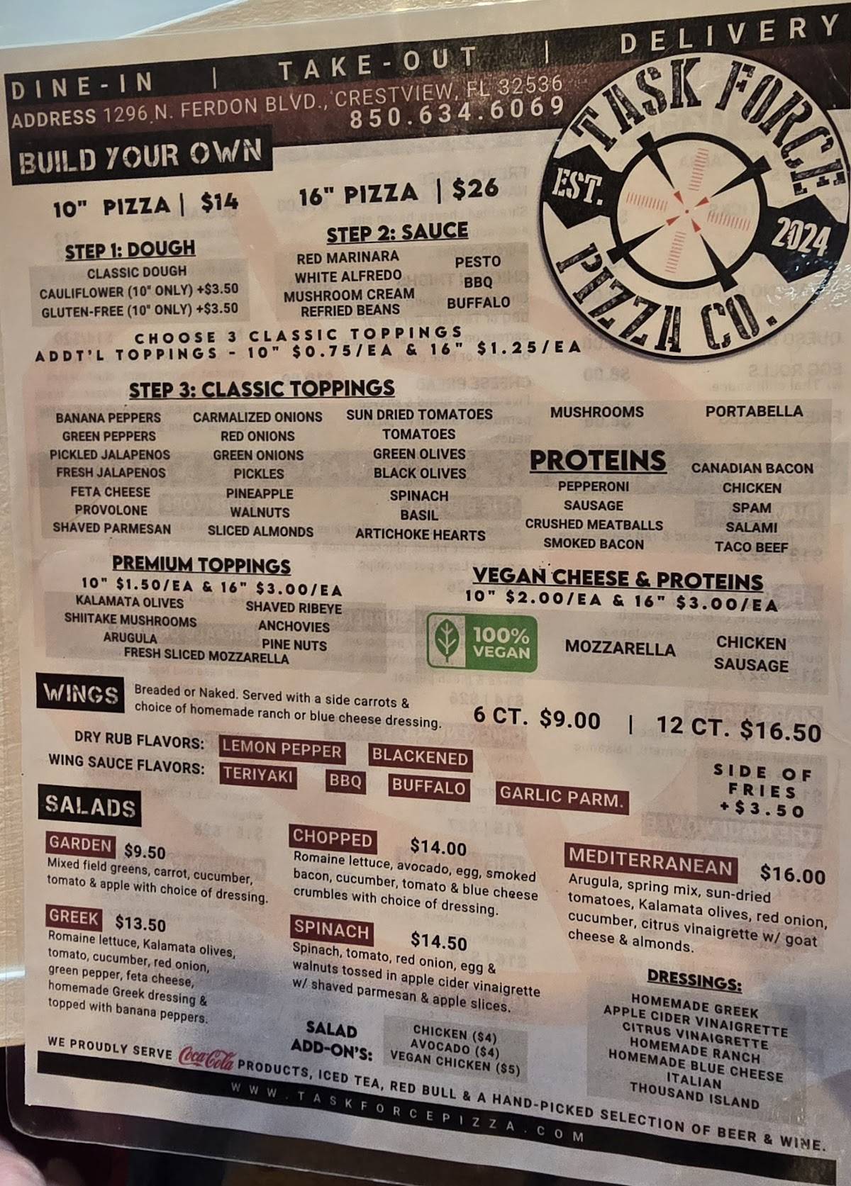 Task Force Pizza Co. меню