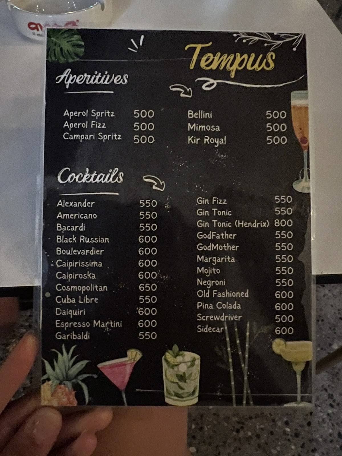 Tempus Bar меню
