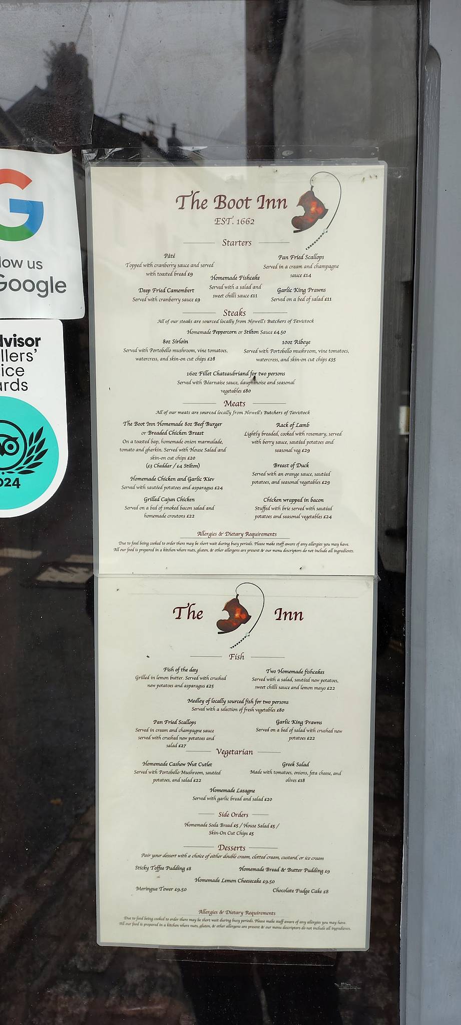 The Boot Inn меню
