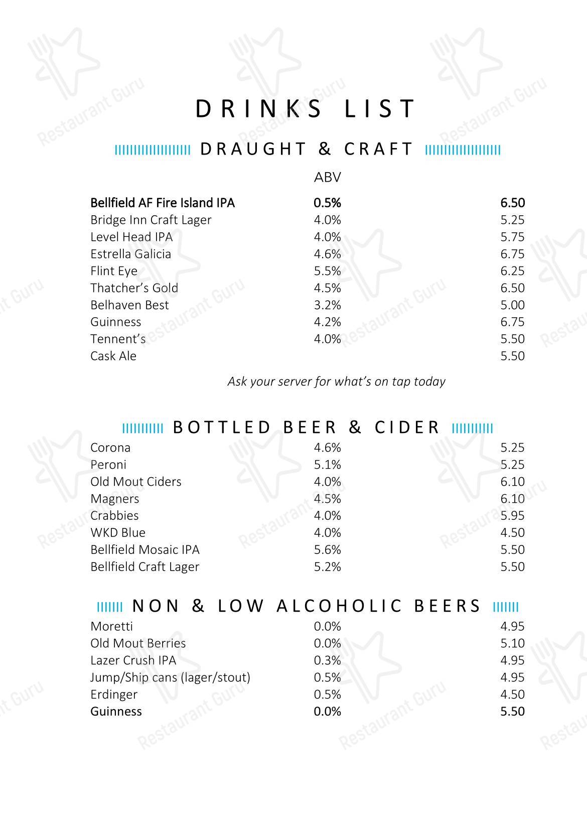 The Bridge Inn в Эдинбурге - Wine Menu